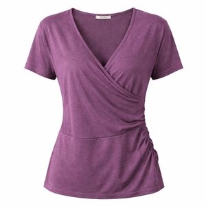 Maleno Women’s Purple Wrap Front Short Sleeve Top Size XL
